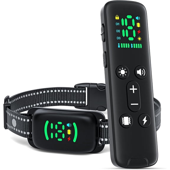 Dog Shock Collar with Remote for 8-120 lbs Medium Large Dogs, 3300FT Rechargeable IPX7 Waterproof Shock Collar for Dogs with Light (0-3), Beep (1-8), Vibration(1-18), Safe Static(1-18)