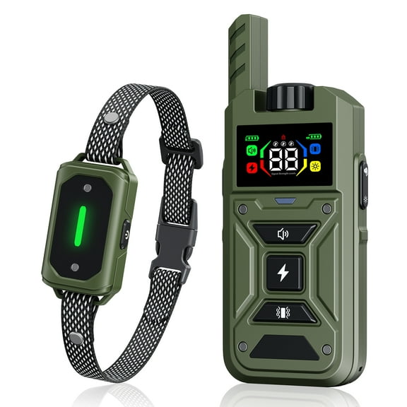 Dog Shock Collar with Remote Control - Dog Training Collar for Large Medium Dogs 10-120lbs 4 Modes, 2600FT Range, Dual Channel, LED Night Light, Waterproof Adjustable Olive Green