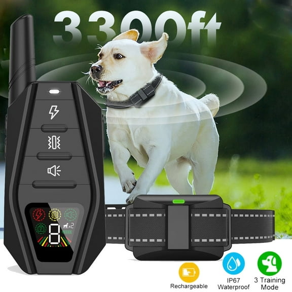Dog Shock Training Collar 3300FT Remote Rechargeable Pet Waterproof LCD Trainer with 3 Safe Training Modes