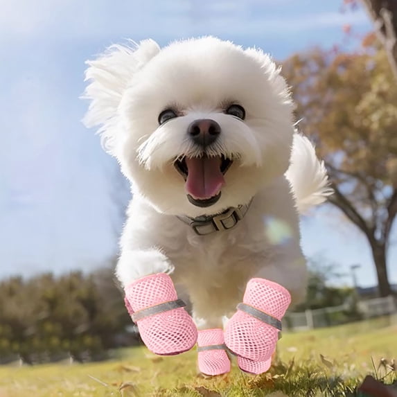 4 PCS Breathable Mesh Dog Shoes Pet Booties with Reflective Strips Soft Sole Comfortable Protector for Small Medium Large Dogs Cats Outdoor Walking