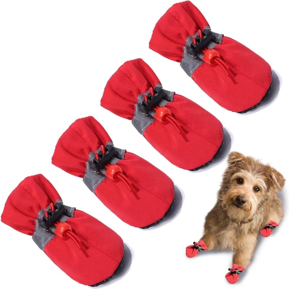 Dog Shoes Dog Boots & Paw Protector, Anti-Slip Sole Winter Dog Booties with Reflective Straps Dog Snow Boots for Small Medium Dogs 4PCS
