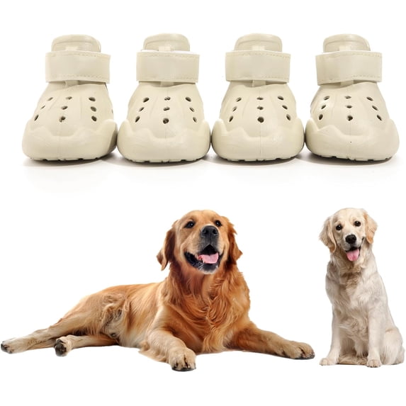 Dog Shoes, Dog Sandals for Hot Pavement, Non-Slip Waterproof Dog Booties for Winter Snowy Day and Summer, Adjustable Straps Easy-Clean Beach Outdoor Pet Boots Rugged Sole-two pairs,Beige,XL