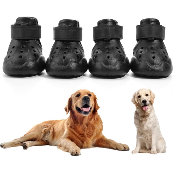 Dog Shoes, Dog Sandals for Hot Pavement, Non-Slip Waterproof Dog Booties for Winter Snowy Day and Summer, Adjustable Straps Easy-Clean Beach Outdoor Pet Boots Rugged Sole-4Pcs,Black,L