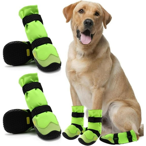 Dog Shoes for Hot Pavement Anti-Slip Dog Boots & Paw Protectors for Winter Snowy Day Summer Dog Snow Boots Waterproof Dog Shoes for Small to Large Dogs with Reflective Straps for Hiking 4Pcs