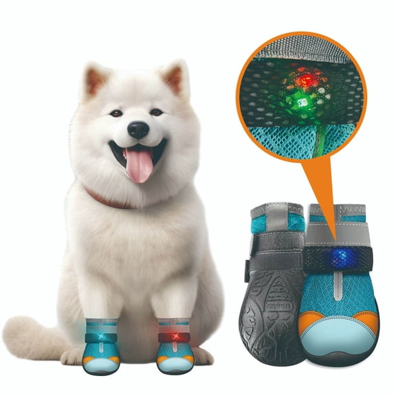 Dog Shoes LED Motion Activated Light Up Puppy Boots Non Slip Rubber Paw Protective Shoes Breathable Mesh Four‑Season Footwear For Small Medium Dogs Blue - 3