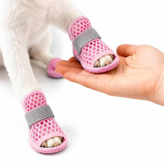 Dog Shoes, Puppy Waterproof Boots Shoes Pet Shoes Solid Color Anti-Skid Rubber Sole Dog Sandals Shoes for Outdoor Dog Sneakers Solid Color for Walking 4Pcs