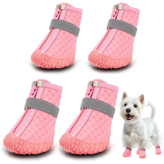 Dog Shoes for Small Dogs, Breathable Dog Boots Paw Protector for Hot Pavement Winter Snow, Dog Booties with Reflective Strips Rugged Anti-Slip Sole for Hardwood Floors Outdoor Walking