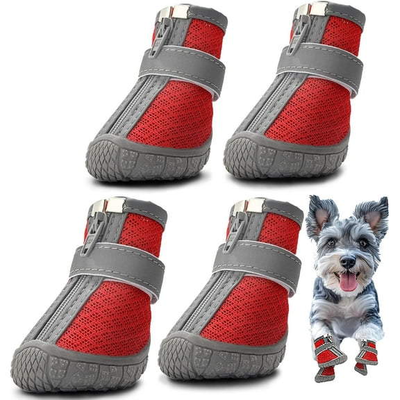 Dog Shoes for Small Dogs, Puppy Dog Boots & Paw Protectors for Winter Snowy, Summer Hot Pavement, Outdoor Walking Adjustable Small Dog Shoes, Indoor Hardfloors Anti Slip Dog Booties