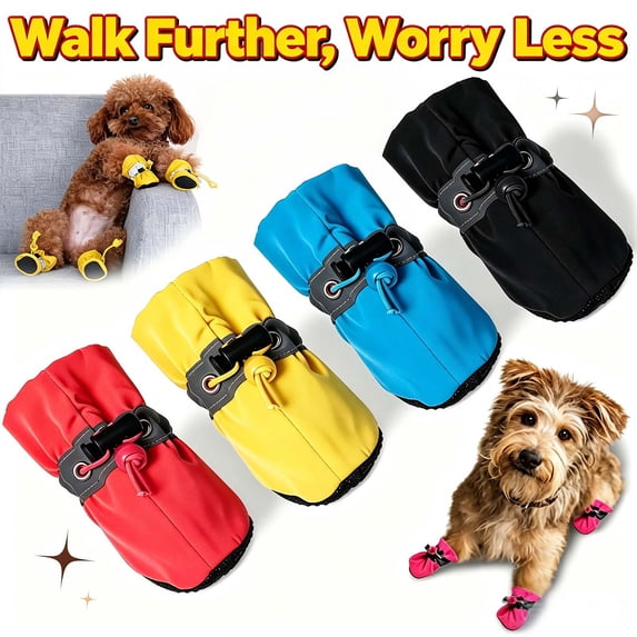 Dog Shoes Small Size Dogs, Dog Boots Paw Protector, Anti-Slip Sole Winter Dog WaterProof Booties with Reflective Straps Dog for Small Medium Dogs 4PCS _ Yellow