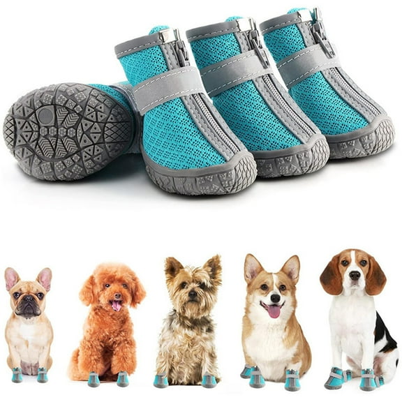 Dog Shoes Soft Bottom Non-Slip Breathable Pet Boots Set of 4 | Lightweight Cloth | Adjustable, Sky Blue/Red/Coffee | Protects Paws on Hot Pavement, Snow, Outdoor Walking