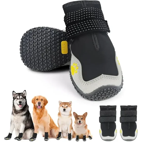 Dog Shoes for Large Size Dogs, Waterproof Medium Large Dog Boots for Hot Pavement Winter Snow Hiking, Breathable Elastic Anti-Slip Paw Protectors