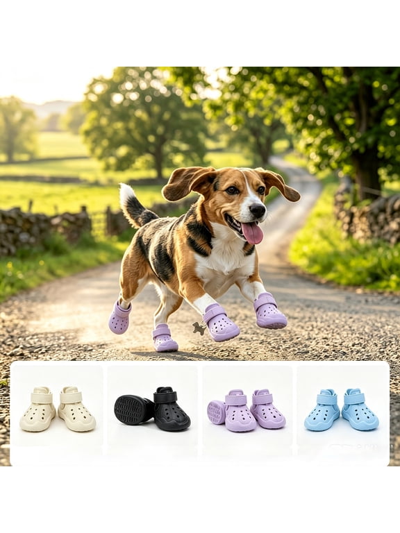 Dog Shoes for Medium Dogs with Secure Ankle Straps, Non Slip Pet Booties for Wet Pavements, Stylish Purple Footwear Gift Set, 2 Pack