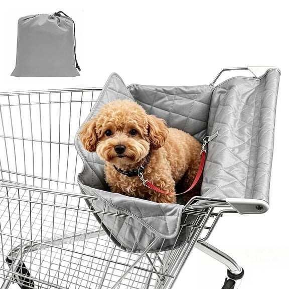 Dog Shopping Cart Seat, TSV Quilted Padded Pet Grocery Cart Liner for Small Dogs and Cats, with Safety Tether and Carry Bag, Gray