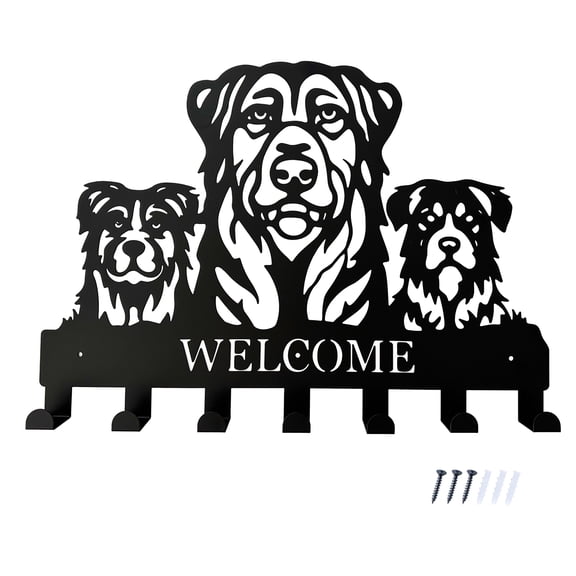 Dog Silhouette Design Metal Hooks Wall Decor, 7-Hook Animal-Themed Storage Wall Hook for Entryway Organizer 12" H