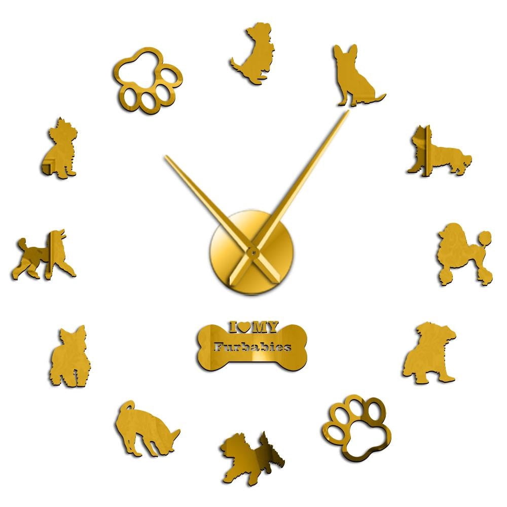 Dog Silhouette Frameless Wall Clock Stickers, DIY Modern Decorative ...