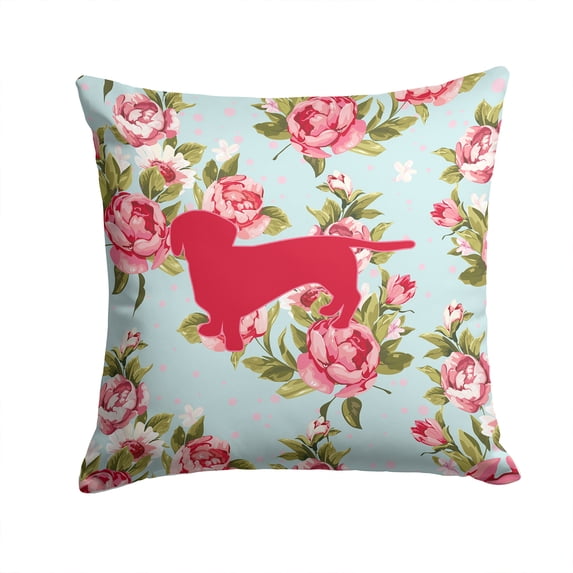 Dog Silhouette Shabby Chic Roses Fabric Decorative Pillow