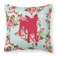 thumbnail image 1 of Dog Silhouette Shabby Chic Roses Fabric Decorative Pillow, 1 of 2