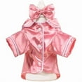 thumbnail image 1 of Dog Silk Pajamas, Christmas Lapel Pet Sleepwear Shirts Bulldog Chihuahua Yorkie Pjs,Comfortable Breathable Two-Legged Cat Costumes Dog Clothes (Pink Bow), 1 of 4