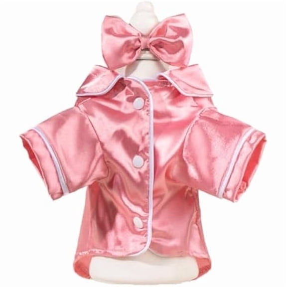 Dog Silk Pajamas, Christmas Lapel Pet Sleepwear Shirts Bulldog Chihuahua Yorkie Pjs,Comfortable Breathable Two-Legged Cat Costumes Dog Clothes (Pink Bow)