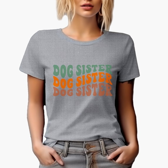 Dog Sister, Title for Sisters of Dogs, Groovy Retro Wavy Text Merch Gift, Heather Grey T-Shirt, Small