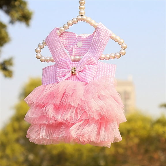 Dog Skirts for Small Dogs Girl Dog Clothing Cat Clothing Pet Supplies Striped Suspender Mesh Skirt Dress Pet Dog Clothes (Pink, M)