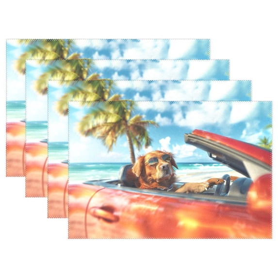 Dog Sky Tree Car 12×18 inch Placemats Heat Resistant Washable Foldable Rectangular Placemats Set Decoration Indoor Outdoor for Kitchen Dining Table 1PC