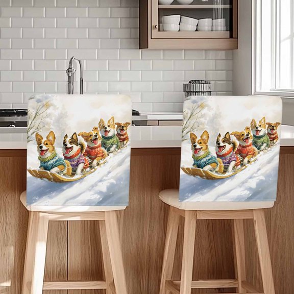 Dog Sled Ski Chair Covers Set of 1 Winter Snow Chair Back Covers Stretch Removable Washable Slipcovers Protector for Dining Room Kitchen Party Decor