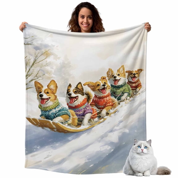 Dog Sled Ski Fleece Throw Blanket Lightweight Winter Snow Fuzzy Flannel Throws Super Soft Cozy Flannel Blanket for Couch, Sofa, Bed, Travel 60"x80"