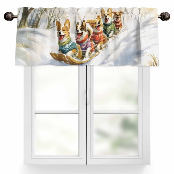 Dog Sled Ski Valances for Windows, 42 x 18in, Winter Snow Sweater Christmas Rod Pocket Kitchen Valance Curtain Light Filtering Window Treatments for Living Room Bedroom, 1 Panel