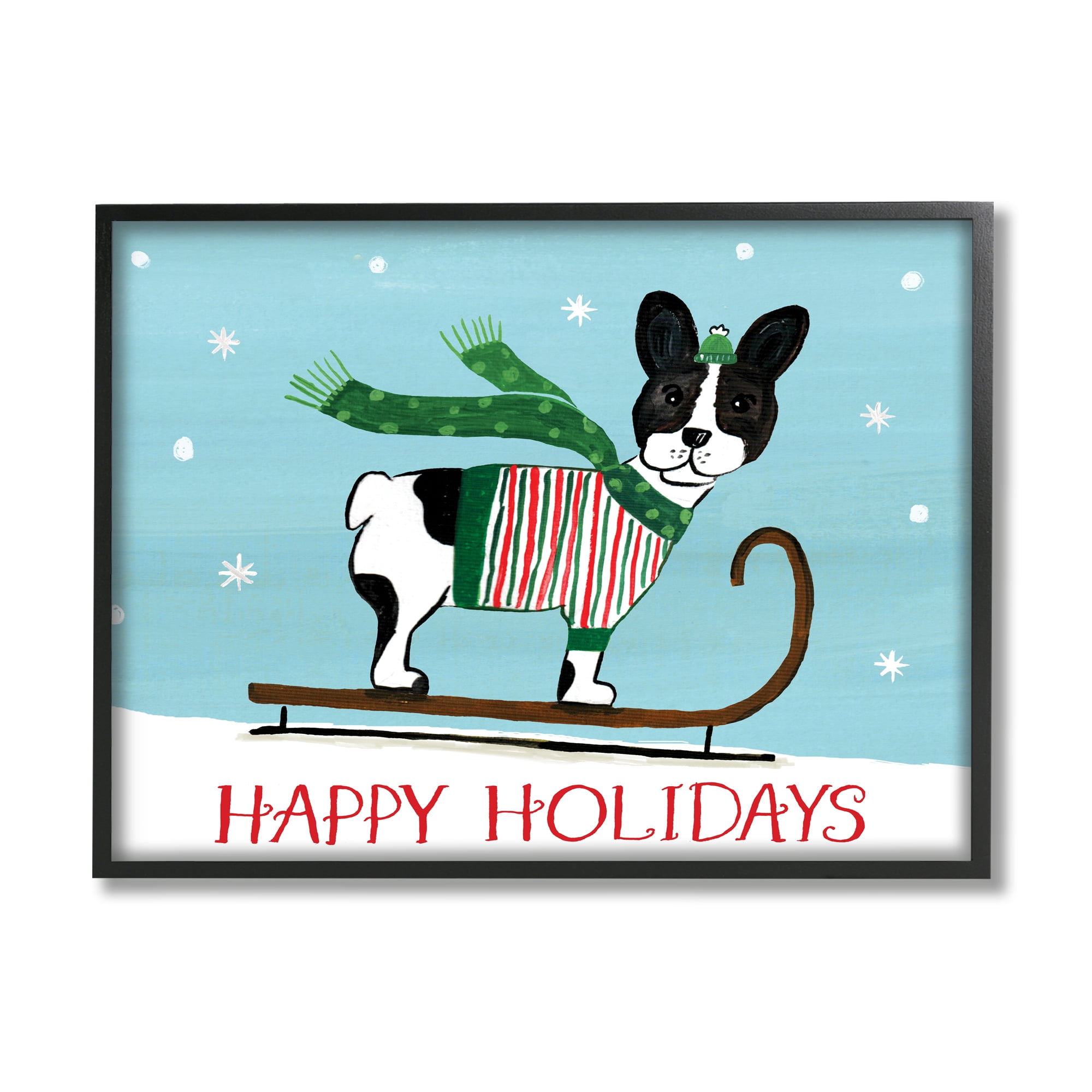 Dog Sledding Holiday Snowscape Scene Falling Snowflakes Animals & Insects Painting Framed Art Print Wall Art