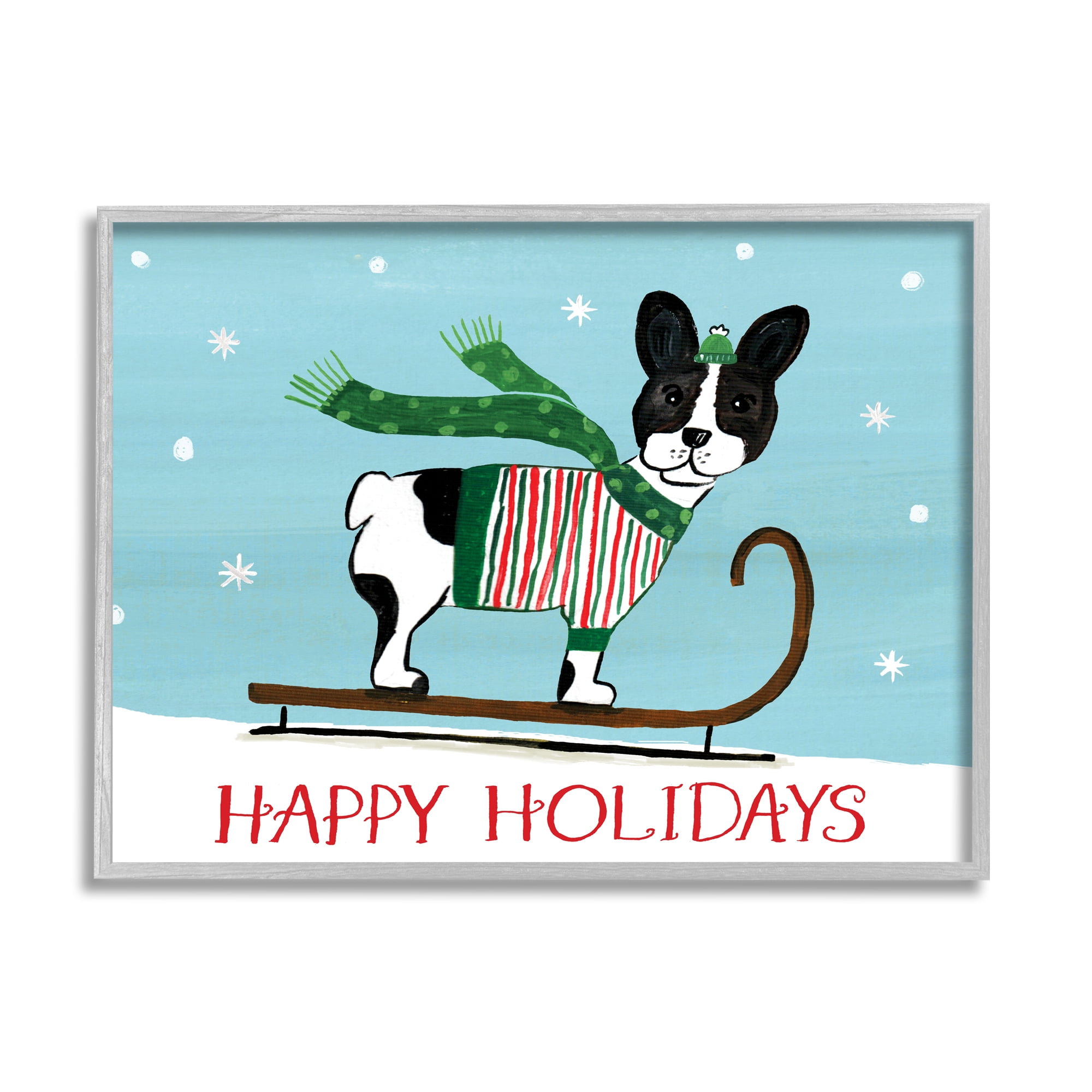 Dog Sledding Holiday Snowscape Scene Falling Snowflakes Animals & Insects Painting Framed Art Print Wall Art