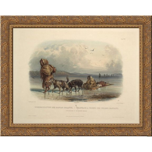 Dog Sledges of the Mandan Indians, plate 28 from Volume 2 of 'Travels in the Interior of North America' 24x20 Gold Ornate Wood Framed Canvas Art by Karl Bodmer