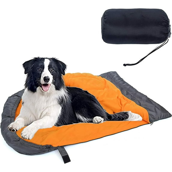 Dog Sleeping Bag Waterproof Pet Bed Soft Warm Dog Cat Mat Cushions with Portable Storage Bag for Indoor Outdoor Travel Camping Hiking Backpacking Orange