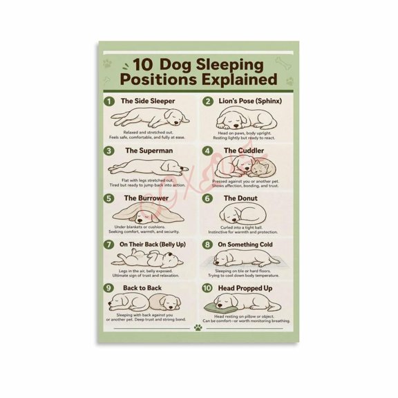 Dog Sleeping Positions Meaning Chart Poster (4) Canvas for Living Room Bedroom Decor