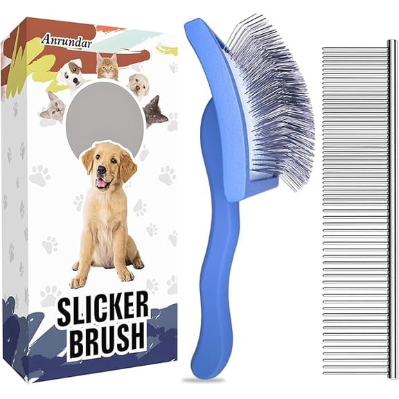 Dog Slicker Brush for Golden Doodle Grooming Kit - Dematting Brushes for Goldendoodles, Labradoodles, Poodles - Pet Hair Brush for Medium & Long Haired Dogs - Large (Blue)