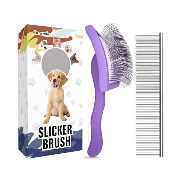 Dog Slicker Brush for Golden Doodle Grooming Kit - Dematting Brushes for Goldendoodles, Labradoodles, Poodles - Pet Hair Brush for Medium & Long Haired Dogs - Large (Purple)