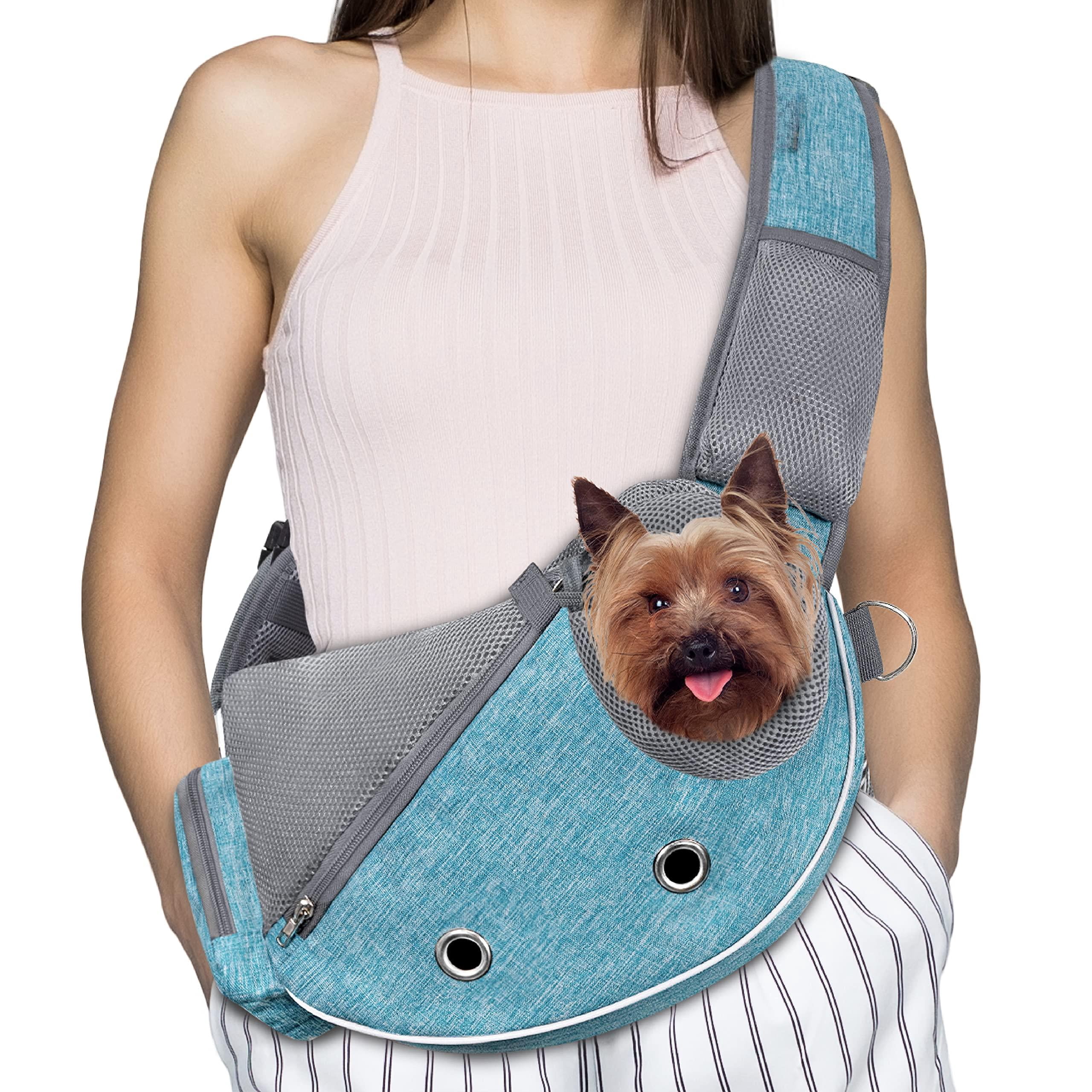 Dog Sling Carrier For Small Dogs  Puppy Purse Bags Traveling Carrying Bag To Wear Medium Cat Adjustable Crossbody Pet Travel Poop Dispenser Max 5 Lbs Blue
