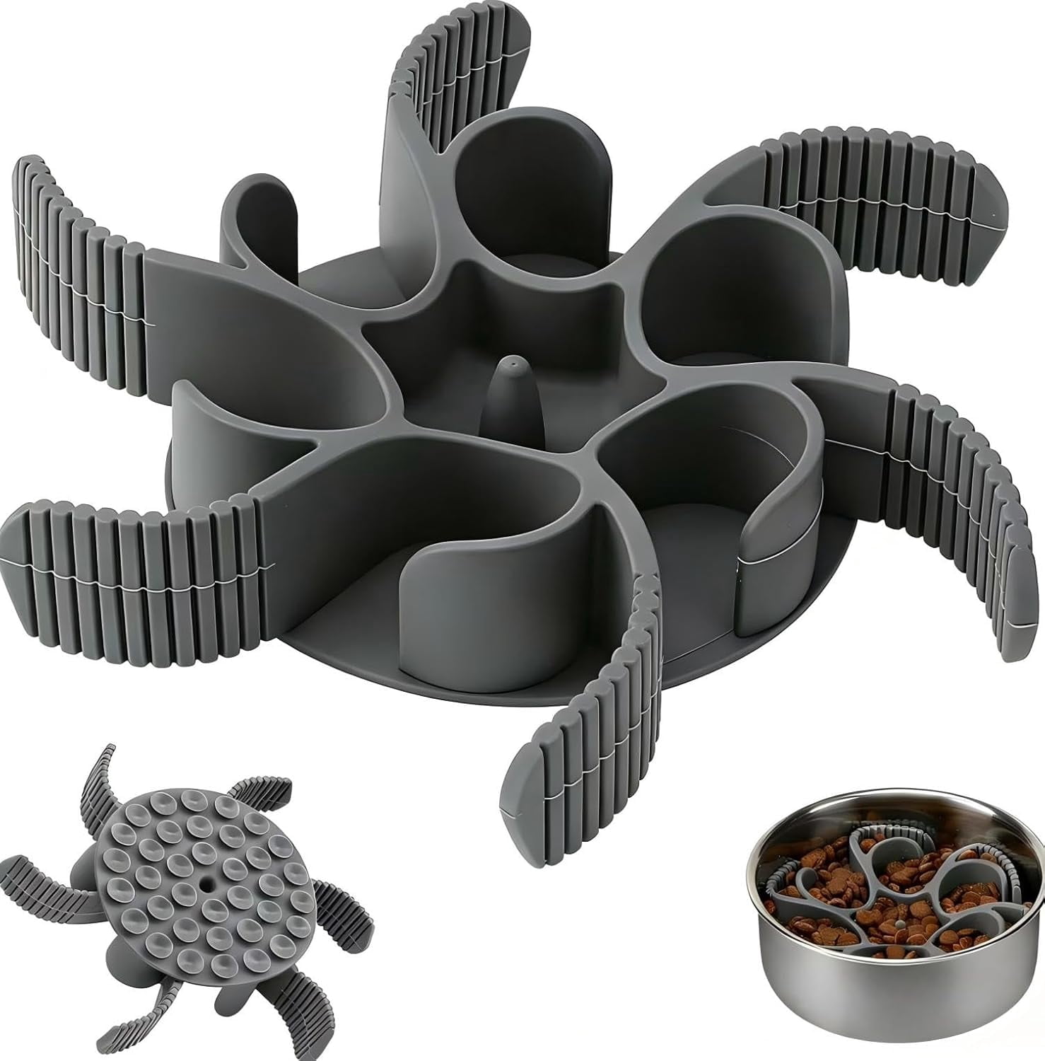 Dog Slow Feeder Bowls Silicone Spiral Pet Food Feeder Insert to Slow Down Eating for Large Medium Small Breed Dogs Perfect with Stainless Steel Glass Ceramic Pet Bowls (Grey)