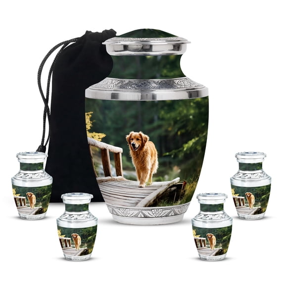 Dog Small Urn Set for Human Ashes Keepsake for Male and Female, Urns for Burial, Large Decorative Urn for Humans Ash, Cremation Memorial Urns, 10 Inch & 3 Inch, Set of 4, Green