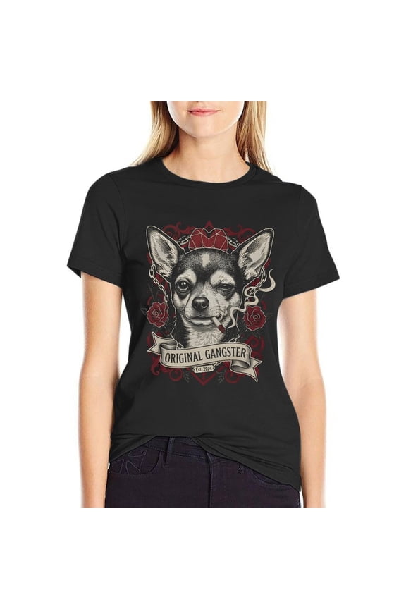 Dog Smoking Cigarette Women’s Short Sleeve Cotton T-Shirt HD Graphic Printed Tee Casual Crew Neck Top S