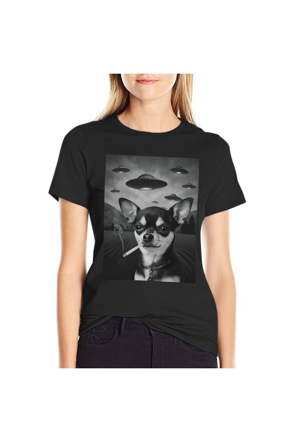 Dog Smoking Cigarette Women’s Short Sleeve Cotton T-Shirt HD Graphic Printed Tee Casual Crew Neck Top S
