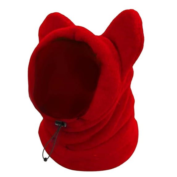 Dog Snood Winter Hood with Ear Protection, Fleece Neck Warmer for Dogs, (Red, Small)