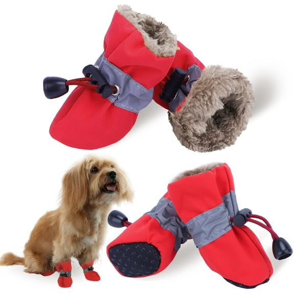 Dog Snow Boots, Dog Shoes for Winter, Dog Winter Boots for Small Medium Dogs Puppies, Dog Boots Paw Protectors with Anti-Slip Sole and Plush, Pack of 4