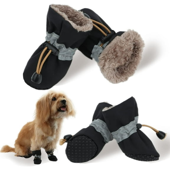 Dog Snow Boots, Dog Shoes for Winter, Dog Winter Boots for Small Medium Dogs Puppies, Dog Boots Paw Protectors with Anti-Slip Sole and Plush, Pack of 4