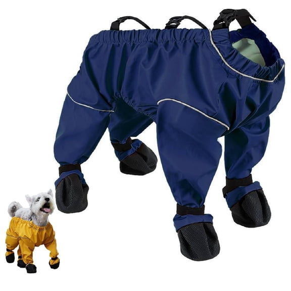 Dog Snowsuit with Attached Boots, 2026 New Pet Walking Legging Boots Waterproof Anti-Slip, Dog Snow Suit with Built in Boot Adjustable Suspenders for Outdoor Winter Snow Hiking(Dark Blue,XL)