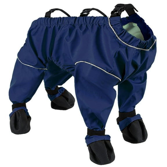 Dog Snowsuit with Attached Boots,Waterproof Dogs Boots Anti Slip with Reflective Straps for Small to Medium Dogs,Paws Protector with Suspenders for Outdoor Winter Snow Hiking(Dark Blue,M)