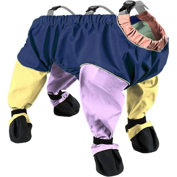 Dog Snowsuit with Built in Boots, Dog Boots Leggings Waterproof Anti-Slip Shoes Pet Paws Protector Dirty-Proof Adjustable Suspenders for Outdoor Winter Snow Rain Hiking Walking