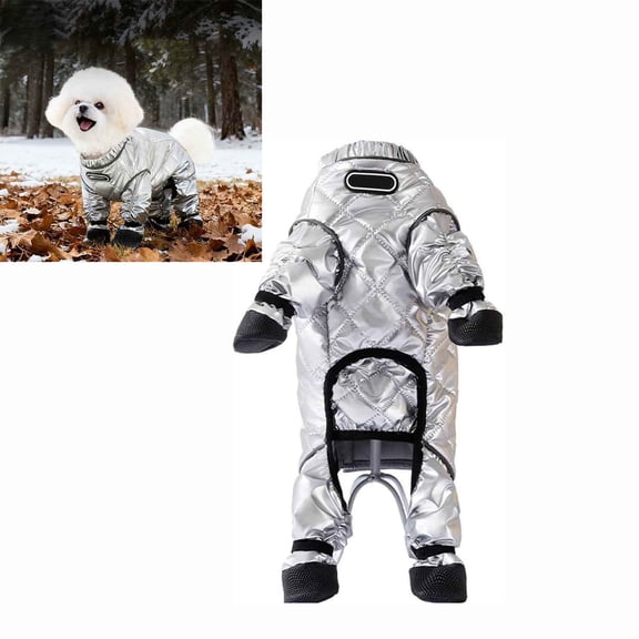 Dog Snowsuit Winter Coat, Full Body Insulated Dog Jacket with Hood, Water Resistant Warm Snow Suit for Small Dogs, Reflective Cold Weather Gear for Outdoor Walking and Adventures
