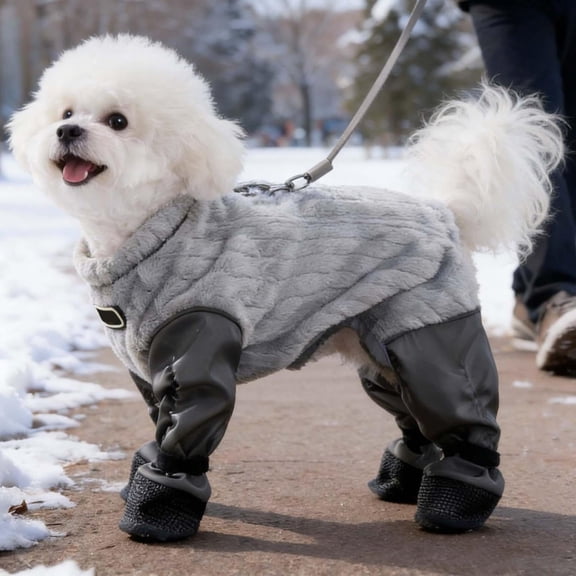 Dog Snowsuit with Attached Boots, Winter Full Body Coat, Waterproof Insulated Full Coverage,Attached Boots & Paw Protection,Reflective Safety