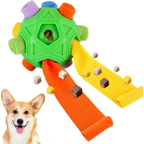 Dog Snuffle Ball-Interactive Puzzle Dog Toys Encourage Natural Foraging Skills Slow Feeder for Training and Stress Relief, Cloth Strip Hiding Food Chew Toys with Squeaky Carrot Toy for Any Size